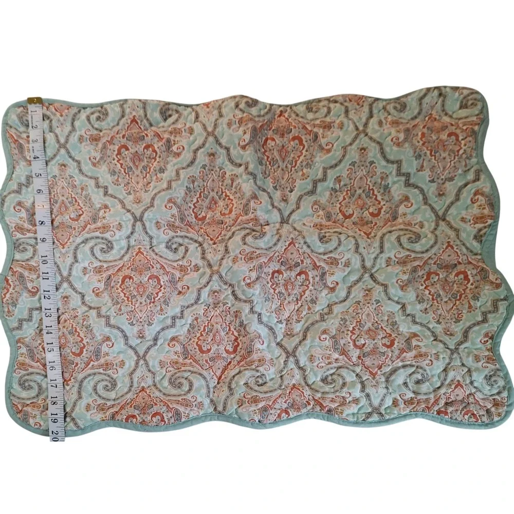 Aqua Paisley Quilted Bedspread‎ Two Pillow Shams Reversible Queen 90x88 SEE